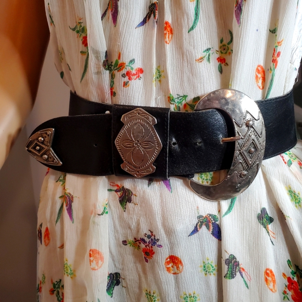 Silver Accented Black Leather Belt